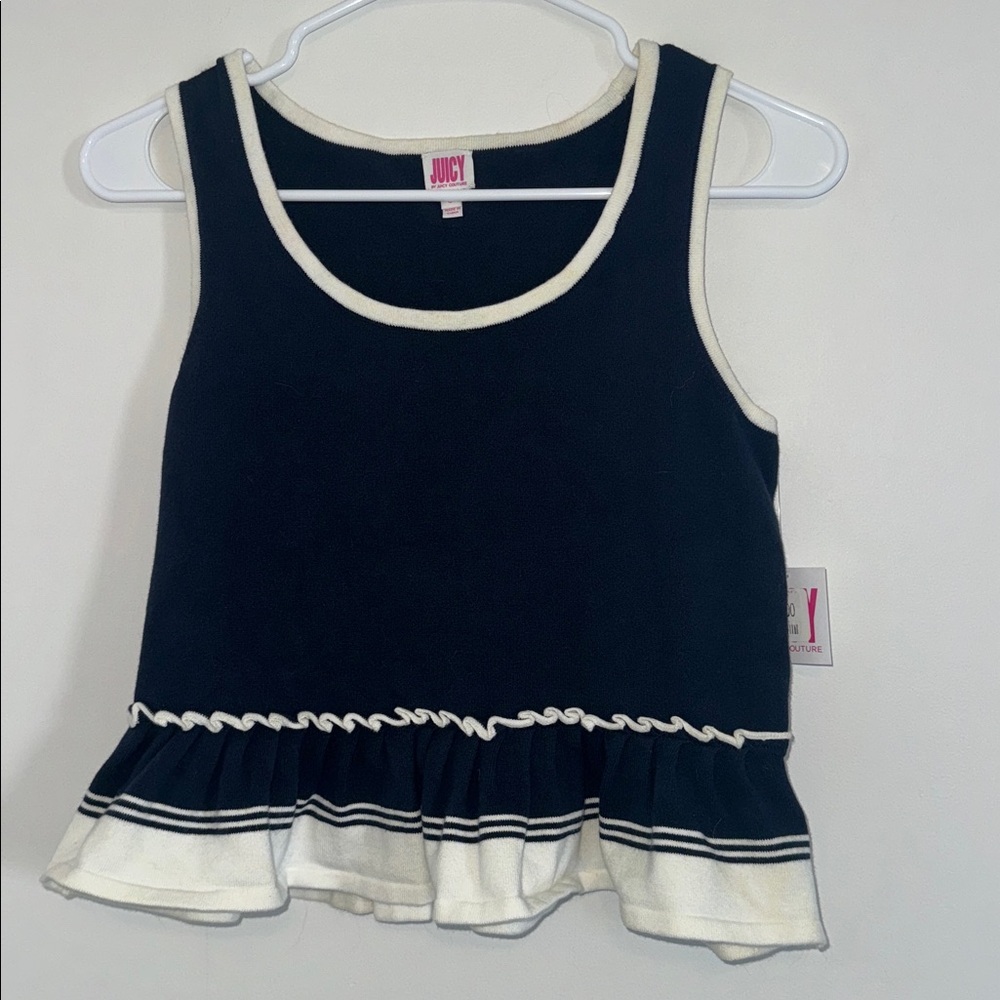 Juicy Couture Navy and Cream Ruffle Tank
